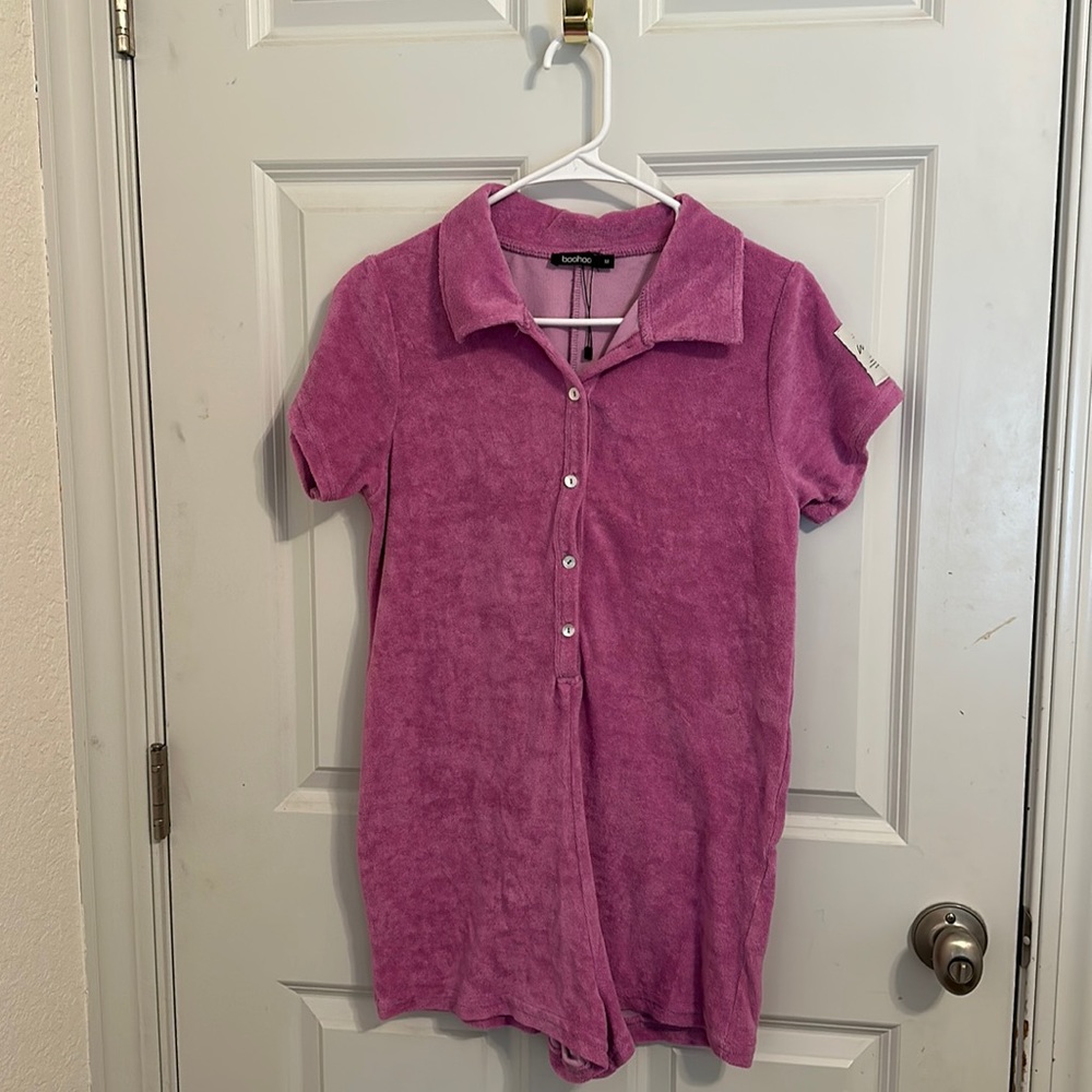 Pink Boohoo Terry Cloth Romper